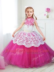 Halter Top Sleeveless Beading and Lace Zipper Flower Girl Dresses