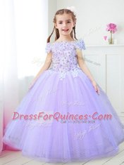 On Sale Off the Shoulder Cap Sleeves Beading and Appliques Zipper Flower Girl Dress
