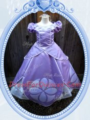 Clearance Scoop Lavender Short Sleeves Satin Zipper Flower Girl Dresses for Quinceanera and Wedding Party