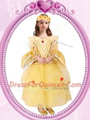 Gold Scoop Zipper Beading and Sequins Flower Girl Dresses for Less Long Sleeves