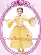 Gold Scoop Zipper Beading and Sequins Flower Girl Dresses for Less Long Sleeves