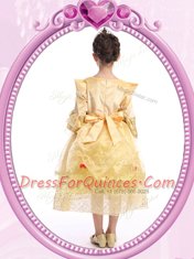 Gold Scoop Zipper Beading and Sequins Flower Girl Dresses for Less Long Sleeves