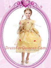 Gold Scoop Zipper Beading and Sequins Flower Girl Dresses for Less Long Sleeves