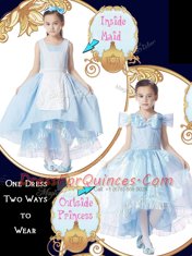 Light Blue Ball Gowns Organza Scoop Cap Sleeves Bowknot High Low Zipper Toddler Flower Girl Dress