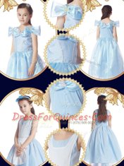 Light Blue Ball Gowns Organza Scoop Cap Sleeves Bowknot High Low Zipper Toddler Flower Girl Dress