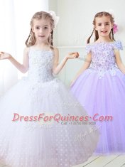 Delicate White Sleeveless Floor Length Beading and Appliques Zipper Toddler Flower Girl Dress