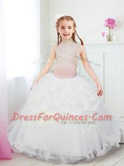 Halter Top Sleeveless Zipper Floor Length Beading and Lace Flower Girl Dresses for Less