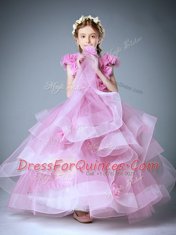Scoop Baby Pink Ball Gowns Hand Made Flower Flower Girl Dress Zipper Tulle Sleeveless Floor Length