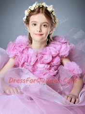 Scoop Baby Pink Ball Gowns Hand Made Flower Flower Girl Dress Zipper Tulle Sleeveless Floor Length