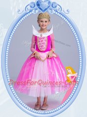 Hot Pink Scoop Neckline Beading Flower Girl Dresses Long Sleeves Side Zipper