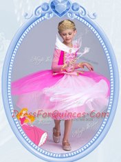 Hot Pink Scoop Neckline Beading Flower Girl Dresses Long Sleeves Side Zipper