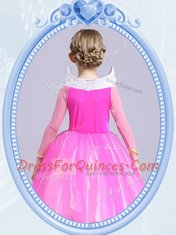 Hot Pink Scoop Neckline Beading Flower Girl Dresses Long Sleeves Side Zipper