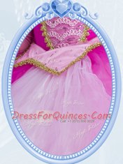 Hot Pink Scoop Neckline Beading Flower Girl Dresses Long Sleeves Side Zipper