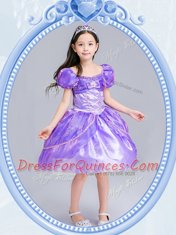 Lavender Square Side Zipper Beading and Bowknot Flower Girl Dresses for Less Short Sleeves