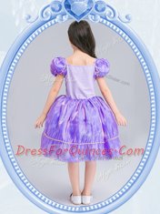 Lavender Square Side Zipper Beading and Bowknot Flower Girl Dresses for Less Short Sleeves