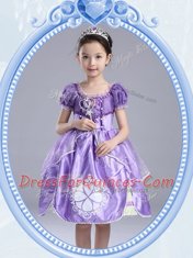 Lavender Side Zipper Scoop Beading and Pattern and Bowknot Toddler Flower Girl Dress Taffeta Short Sleeves