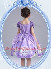 Lavender Side Zipper Scoop Beading and Pattern and Bowknot Toddler Flower Girl Dress Taffeta Short Sleeves