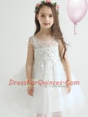 Fantastic Scoop White Sleeveless Tulle Zipper Flower Girl Dresses for Party and Quinceanera and Wedding Party