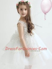 Fantastic Scoop White Sleeveless Tulle Zipper Flower Girl Dresses for Party and Quinceanera and Wedding Party