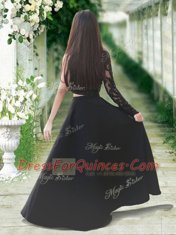 Top Selling One Shoulder Black Long Sleeves Lace Floor Length Flower Girl Dresses