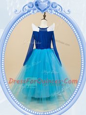 Low Price Scoop Baby Blue Ball Gowns Beading and Embroidery Flower Girl Dresses Side Zipper Tulle Long Sleeves Floor Length