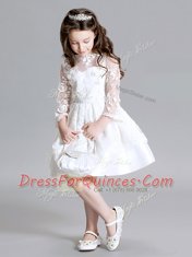 High-neck Long Sleeves Lace Flower Girl Dresses Lace Zipper