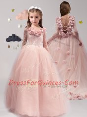 Smart Scoop Long Sleeves Brush Train Lace and Appliques and Ruffles Backless Toddler Flower Girl Dress