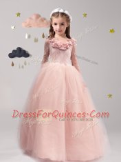 Smart Scoop Long Sleeves Brush Train Lace and Appliques and Ruffles Backless Toddler Flower Girl Dress