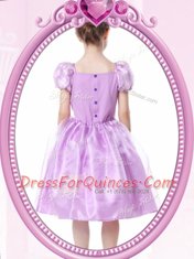 Eye-catching Lilac A-line Beading and Bowknot Flower Girl Dress Clasp Handle Organza Short Sleeves Knee Length