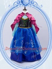 Affordable Royal Blue Taffeta and Tulle Zipper High-neck Long Sleeves Floor Length Flower Girl Dresses Embroidery
