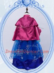Affordable Royal Blue Taffeta and Tulle Zipper High-neck Long Sleeves Floor Length Flower Girl Dresses Embroidery