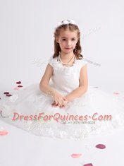 Unique Scoop Tea Length Ball Gowns Cap Sleeves White Flower Girl Dresses for Less Zipper