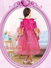 Scoop Tea Length Zipper Flower Girl Dresses for Less Hot Pink for Party and Quinceanera and Wedding Party with Sequins