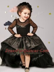 Wonderful Black Scoop Clasp Handle Bowknot Flower Girl Dresses Brush Train Long Sleeves