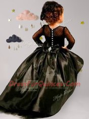 Wonderful Black Scoop Clasp Handle Bowknot Flower Girl Dresses Brush Train Long Sleeves