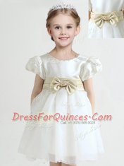 Scoop White Short Sleeves Knee Length Bowknot Zipper Flower Girl Dresses for Less