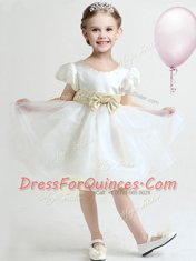 Scoop White Short Sleeves Knee Length Bowknot Zipper Flower Girl Dresses for Less