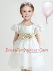 Scoop White Short Sleeves Knee Length Bowknot Zipper Flower Girl Dresses for Less