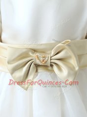 Scoop White Short Sleeves Knee Length Bowknot Zipper Flower Girl Dresses for Less