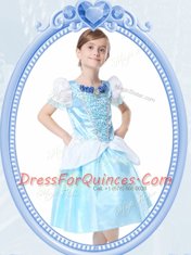 Scoop Clasp Handle Organza Short Sleeves Knee Length Flower Girl Dress and Beading