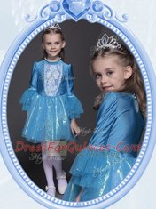 Discount Sequins Empire Flower Girl Dresses Teal Scoop Taffeta and Tulle Long Sleeves Mini Length Side Zipper