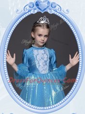 Discount Sequins Empire Flower Girl Dresses Teal Scoop Taffeta and Tulle Long Sleeves Mini Length Side Zipper