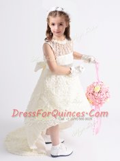 Eye-catching Scoop Sleeveless Zipper Flower Girl Dresses White Fabric With Rolling Flowers
