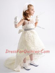 Eye-catching Scoop Sleeveless Zipper Flower Girl Dresses White Fabric With Rolling Flowers