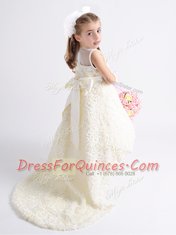 Eye-catching Scoop Sleeveless Zipper Flower Girl Dresses White Fabric With Rolling Flowers