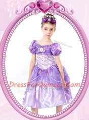 Short Sleeves Beading and Bowknot Clasp Handle Toddler Flower Girl Dress