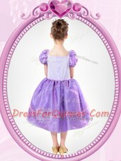 Short Sleeves Beading and Bowknot Clasp Handle Toddler Flower Girl Dress