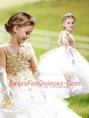Noble White A-line Ruffled Layers and Hand Made Flower Flower Girl Dress Zipper Organza Sleeveless