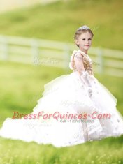 Noble White A-line Ruffled Layers and Hand Made Flower Flower Girl Dress Zipper Organza Sleeveless