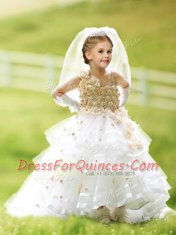 Noble White A-line Ruffled Layers and Hand Made Flower Flower Girl Dress Zipper Organza Sleeveless